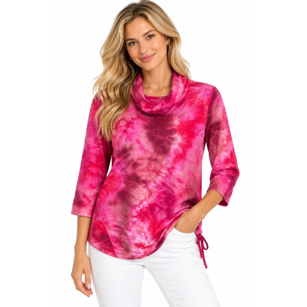 New LOGO Lounge Lori Goldstein Top Size Medium Tie Dye Cowl Neck Tie Waist